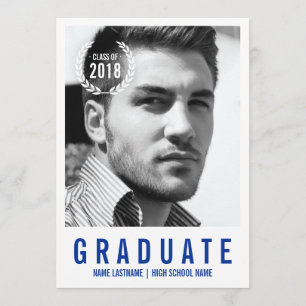 Stijlvolle blauwe, witte moderne foto Afstuderen u Kaart