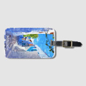 Stijlvolle Blauwe Witte Mykonos Griekenland Waterv Bagagelabel (Voorkant (horizontaal))