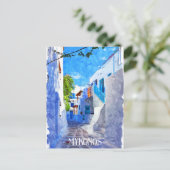 Stijlvolle Blauwe Witte Mykonos Griekenland Waterv Briefkaart (Staand voorkant)