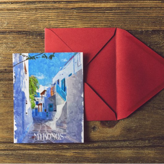 Stijlvolle Blauwe Witte Mykonos Griekenland Waterv Briefkaart