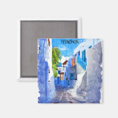 Stijlvolle Blauwe Witte Mykonos Griekenland Waterv Magneet (Voorkant / Achterkant)