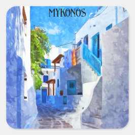 Stijlvolle Blauwe Witte Mykonos Griekenland Waterv Vierkante Sticker