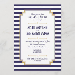 Stijlvolle Blauwe Witte repetitie Inbeluitnodiging Kaart