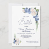 Stijlvolle Blauwe Witte Roos Bloemen Verjaardag Br Kaart (Voorkant)