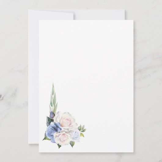 Stijlvolle Blauwe Witte Roos Bloemen Verjaardagsfe Kaart (Achterkant)