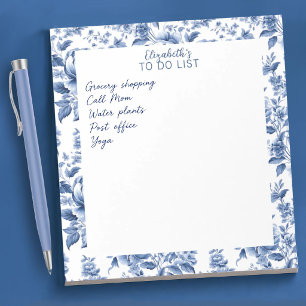 Stijlvolle Blauwe Witte Vintage Roos Bloemig Notitieblok