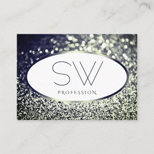 Stijlvolle Blauwe Zilveren Sparkle Glitter Wit Mon Visitekaartje (Voorkant)