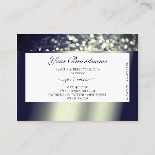 Stijlvolle Blauwe Zilveren Sparkle Glitter Wit Mon Visitekaartje (Achterkant)