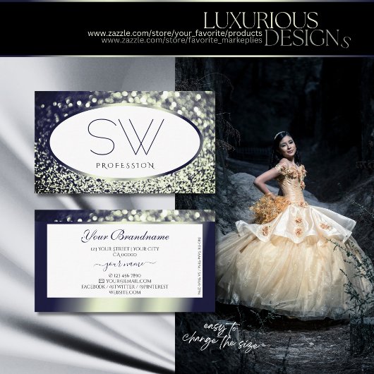 Stijlvolle Blauwe Zilveren Sparkle Glitter Wit Mon Visitekaartje