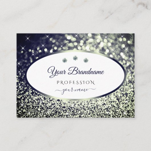 Stijlvolle Blauwe Zilveren Sparkle Glitter Witte D Visitekaartje (Voorkant)