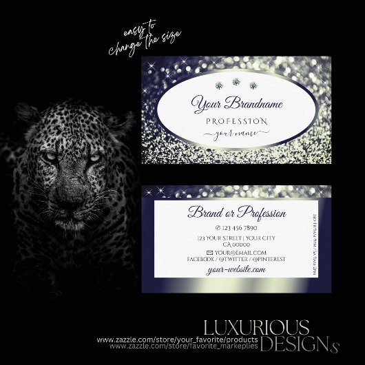 Stijlvolle Blauwe Zilveren Sparkle Glitter Witte D Visitekaartje