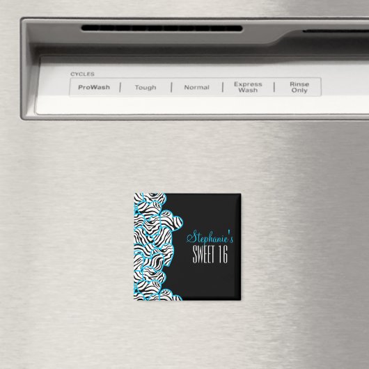 Stijlvolle Blauwe Zoete 16 Zebra Hart Ontwerp Naam Magneet (Insitu (Vaatwasser))