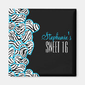 Stijlvolle Blauwe Zoete 16 Zebra Hart Ontwerp Naam Magneet (Voorkant)