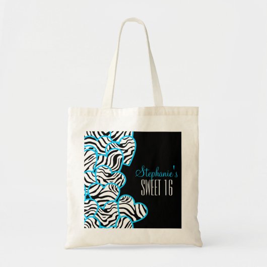Stijlvolle Blauwe Zoete 16 Zebra Hart Ontwerp Naam Tote Bag (Voorkant)