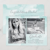 Stijlvolle Blauwgroen achtergrond Twee foto Afstud Aankondiging (Voorkant / Achterkant)