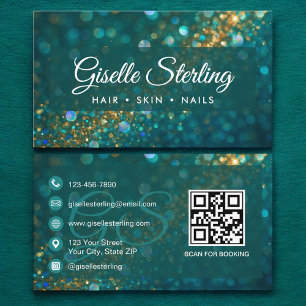 Stijlvolle Blauwgroen Blue Gold Glitter QR Code Lu Visitekaartje