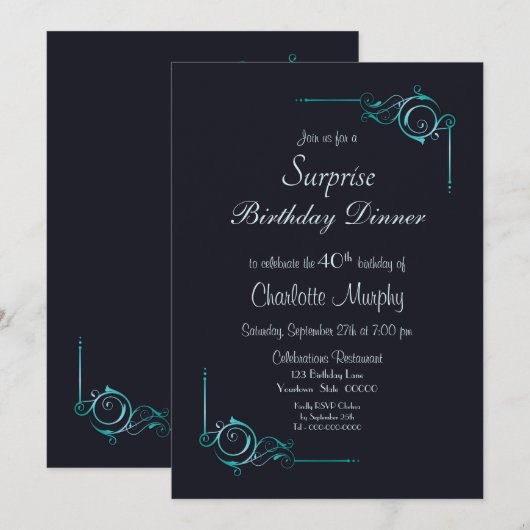 Stijlvolle Blauwgroen Border Surprise 40ste verjaa Kaart (Voorkant / Achterkant)