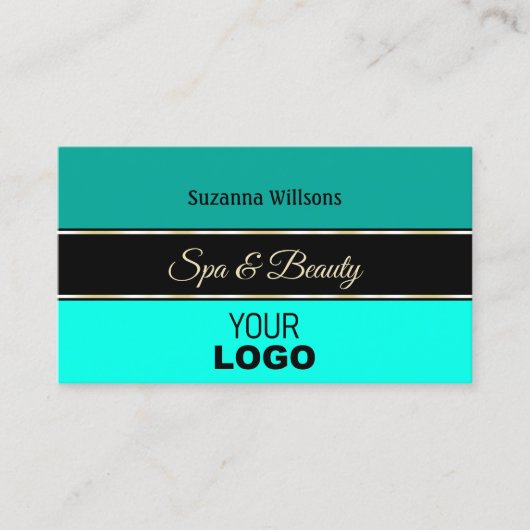 Stijlvolle Blauwgroen Borders op zwart met Logo en Visitekaartje (Voorkant)