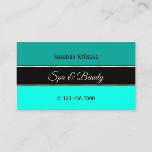 Stijlvolle Blauwgroen Borders op Zwart Modern met  Visitekaartje (Voorkant)