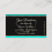 Stijlvolle Blauwgroen Borders op Zwart Modern met  Visitekaartje (Achterkant)