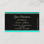 Stijlvolle Blauwgroen Borders op Zwart Modern met  Visitekaartje (Achterkant)