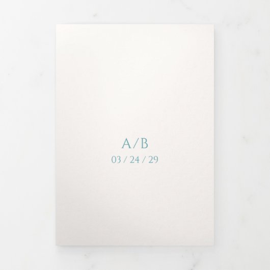 Stijlvolle Blauwgroen bruiloft Drieluik Uitnodiging (Cover)