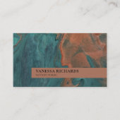 Stijlvolle Blauwgroen & Copper Swirl QR Code Foton Visitekaartje (Voorkant)