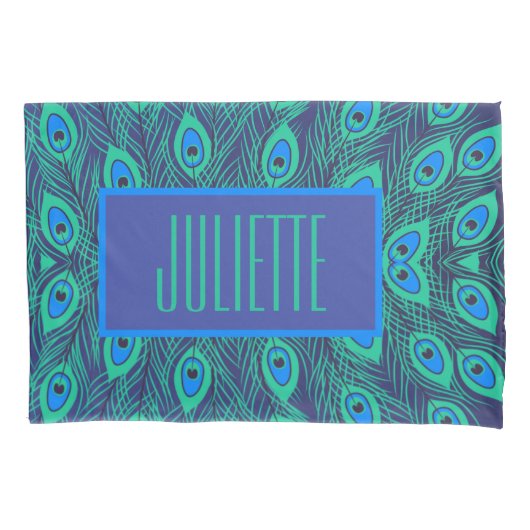 Stijlvolle, Blauwgroen en blauwe kleurenaangepaste Kussensloop (Voorkant-Links)