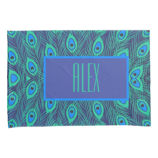 Stijlvolle, Blauwgroen en blauwe kleurenaangepaste Kussensloop (Voorkant-Rechts)