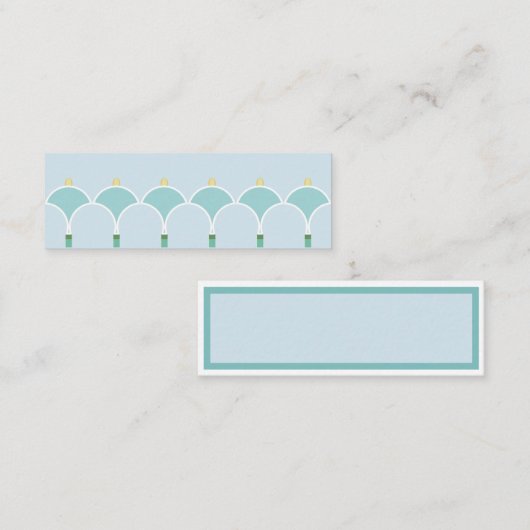 Stijlvolle blauwgroen en witte geometrische bloemb mini visitekaartje (Voorkant / Achterkant)