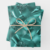 Stijlvolle Blauwgroen Glitter Diamond Folie Patron Inpakpapier Vel (In situ)