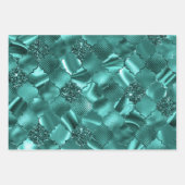 Stijlvolle Blauwgroen Glitter Diamond Folie Patron Inpakpapier Vel (Voorkant)