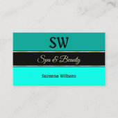 Stijlvolle Blauwgroen grenzen op zwart monogram en Visitekaartje (Voorkant)