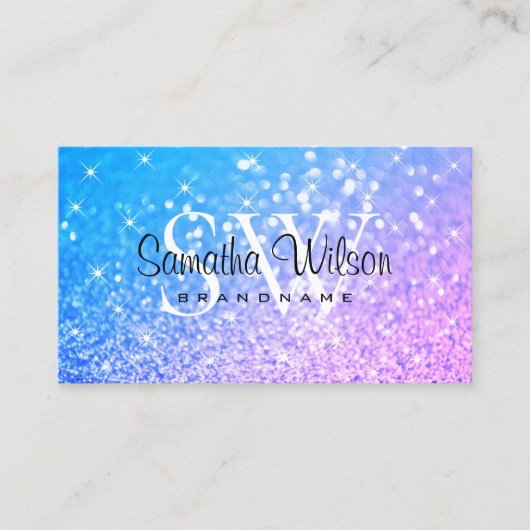 Stijlvolle Blauwgroen Paarse Glitter Sparkle Stars Visitekaartje (Voorkant)