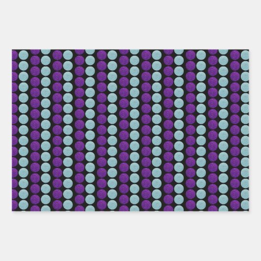 Stijlvolle Blauwgroen Paarse Glittery Polka Dots F Inpakpapier Vel (Voorkant 3)