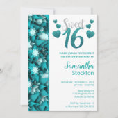 Stijlvolle Blauwgroen Sweet 16 Invitation Kaart (Voorkant)