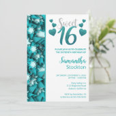 Stijlvolle Blauwgroen Sweet 16 Invitation Kaart (Staand voorkant)