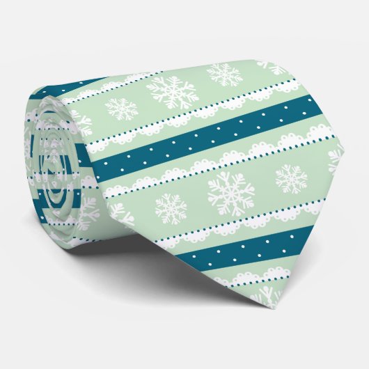 Stijlvolle Blauwgroen witte kerstsnowflakes Stropdas (Opgerold)