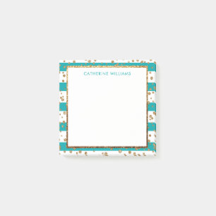 Stijlvolle Blauwgroen witte Stripe Gold Glitter Co Post-it® Notes