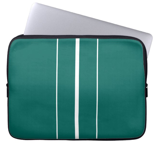 Stijlvolle, Blauwgroen, witte, verticale racestrep Laptop Sleeve (Voorkant)