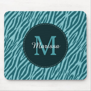 Stijlvolle Blauwgroen zebraafdrukken met monogram Muismat