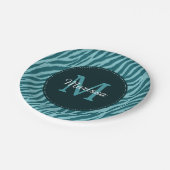 Stijlvolle Blauwgroen zebraafdrukken met monogram  Papieren Bordje (Gekanteld)
