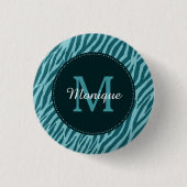 Stijlvolle Blauwgroen zebraafdrukken met monogram  Ronde Button 3,2 Cm (Voorkant)
