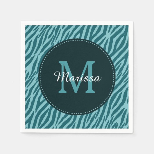 Stijlvolle Blauwgroen zebraafdrukken met monogram  Servetten (Voorkant)