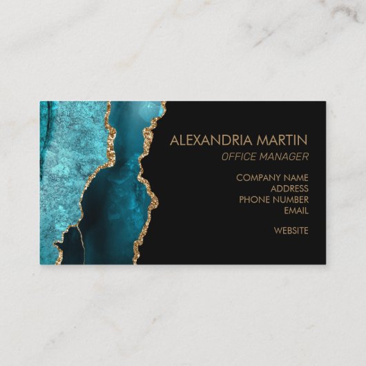 Stijlvolle, Blauwgroen zwarte goudglitter Visitekaartje (Achterkant)