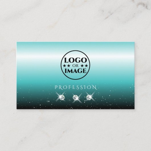 Stijlvolle Blauwgroen zwarte ombre Sparkle Diamond Visitekaartje (Voorkant)