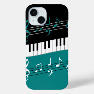 Stijlvolle Blauwgroen zwarte witte pianoletjes en  iPhone 15 Case