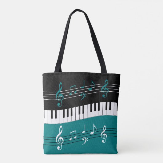 Stijlvolle Blauwgroen zwarte witte pianoletjes en Tote Bag (Achterkant)