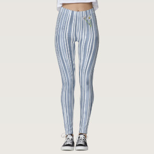 Stijlvolle Bleekblauwe Gestreepte Waterverf Daisy Leggings