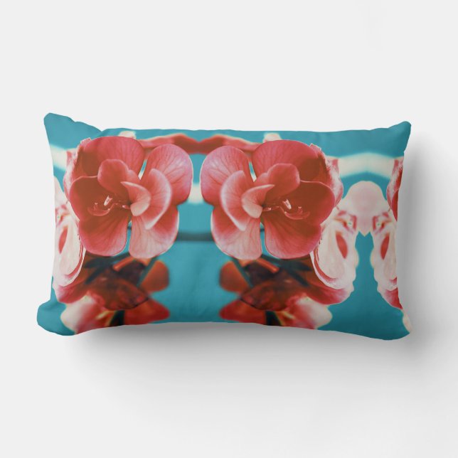 Stijlvolle Bleekrode Bloemen Turquoise Kussen (Voorkant)